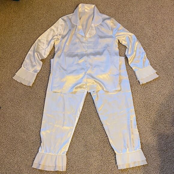Cream One-Piece Pajamas with Footies and High Collar - Picture 1 of 7